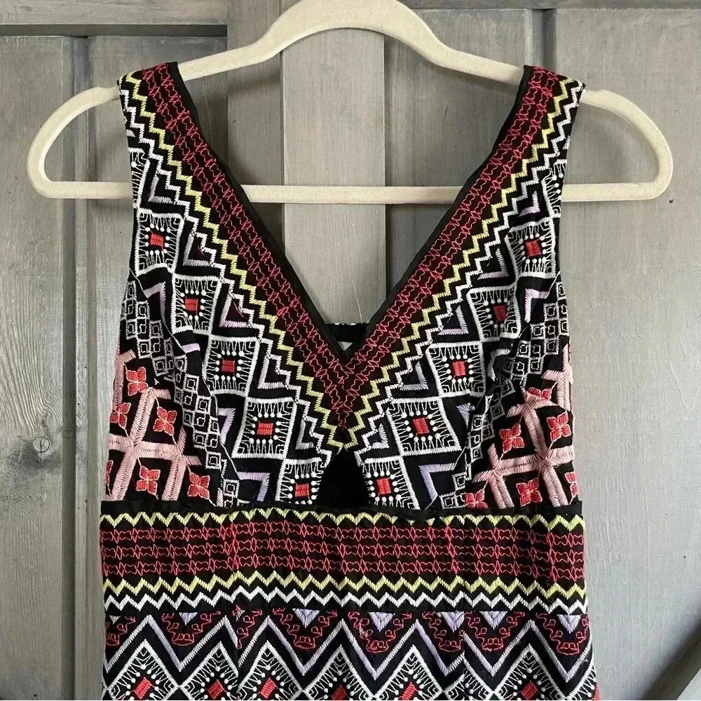 Akemi & Kin Embroidered V Neck Midi Dress |‎ Anthropologie | size 4 - Picture 6 of 16